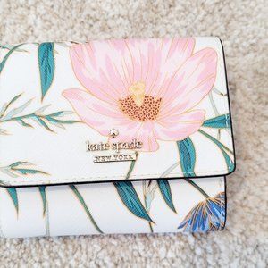 Kate Spade Breezy Floral White Cameron Snap Wallet